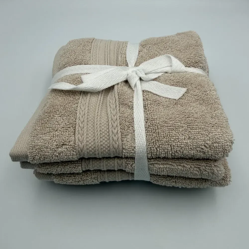 Brooks Brothers Premium Turkish Cotton Washcloths Set of 4 Warm Beige Taupe NWT